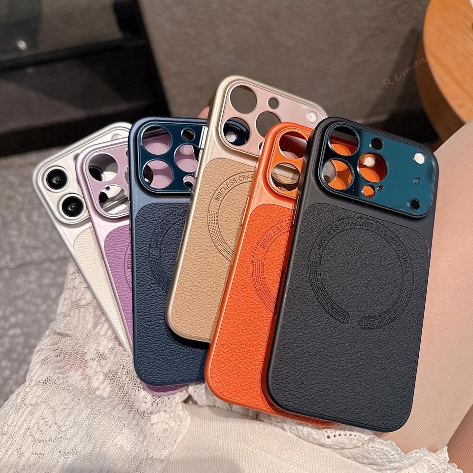 Official Leather Magnetic Phone Case For For Iphone 17 Air 13 14 1 16 17 Pro Max   Shockproof Hard Protector Cover