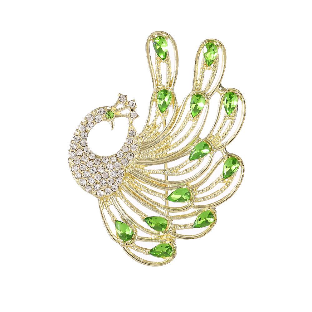 New Green Water Peacock Open Brooch, Feminine, Versatile, Light, Luxurious, High-end,