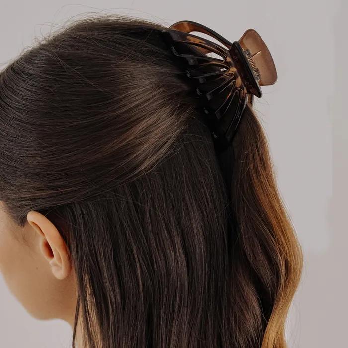 HMS007 Open Fan Hairclip (Brown, Black)