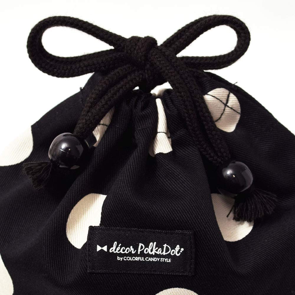 COLORFUL CANDY STYLE Drawstring Lunch Stylish and Cute for Elementary and Middle School Polka Dot Large N7013200 Girls' Bag, Students, (Twill/Black),