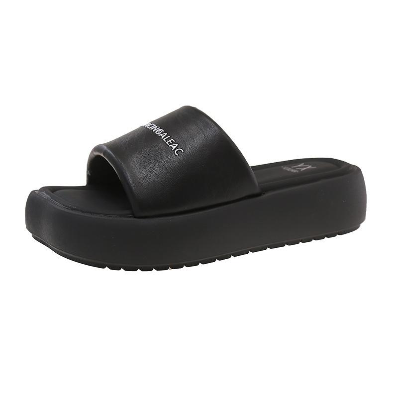 

Summer new thick-bottomed women s sandals, high-end one-word slippers, fashionable and versatile trend slippers 39 чёрный
