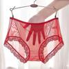 Women Panties Mid Waist Breathable Stretch Soft See-through Floral Lace Sexy Ladies Briefs Underpants Underwear Daily Life