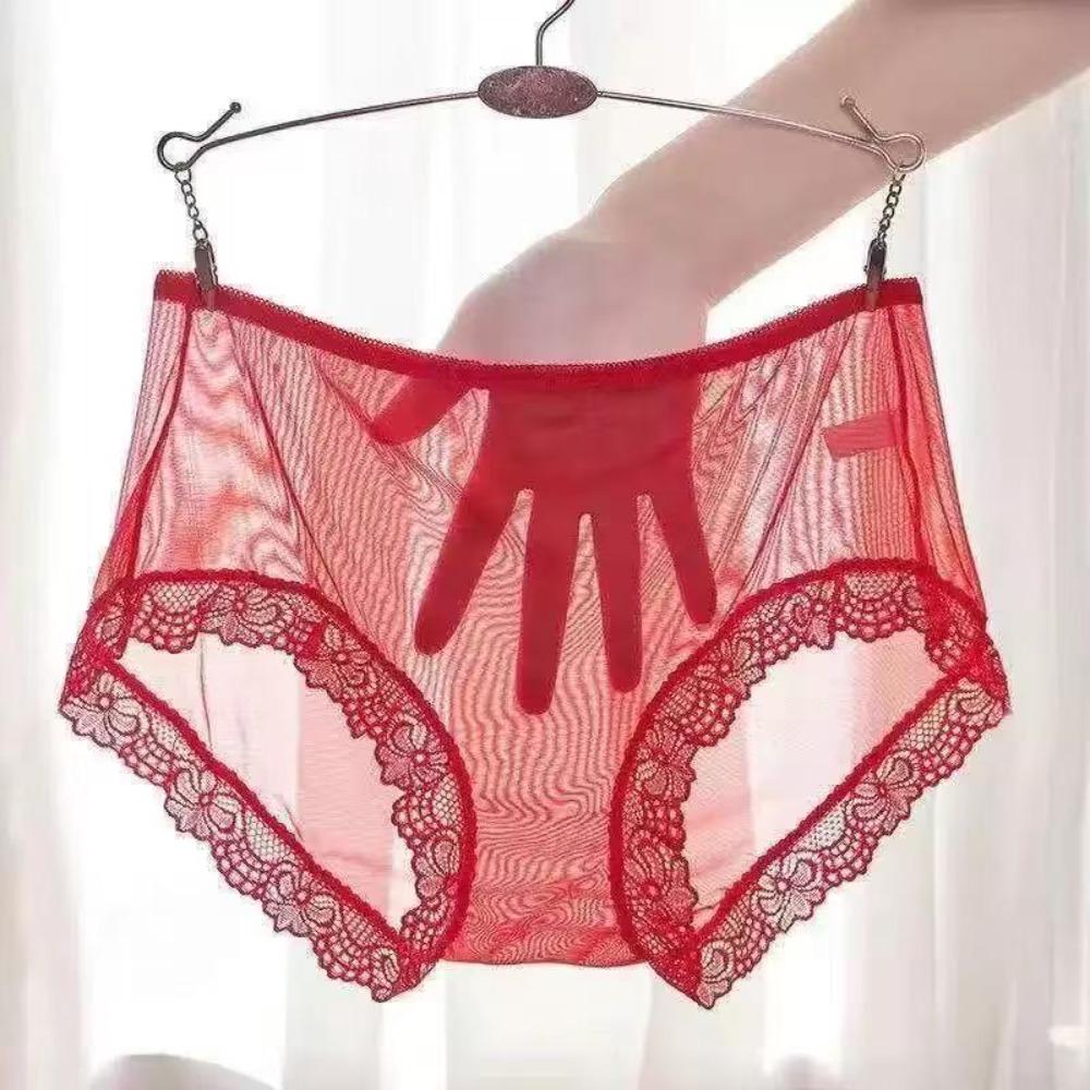 Women Panties Mid Waist Breathable Stretch Soft See-through Floral Lace Sexy Ladies Briefs Underpants Underwear Daily Life