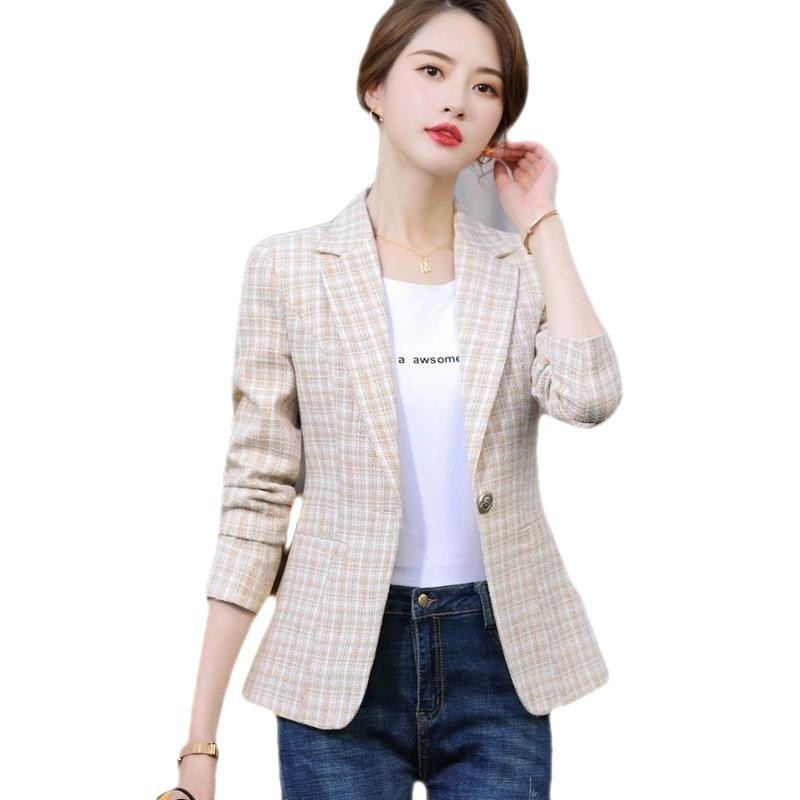 2025 Spring Korean Style Plaid Short Suit Jacket for Women - Slimming, Petite, Casual, Trendy