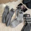 Socks Double Needle Bow Medium Tube Socks Fashion Letter Cloth Label Lace Stacking Socks Gray Socks Trendy Socks