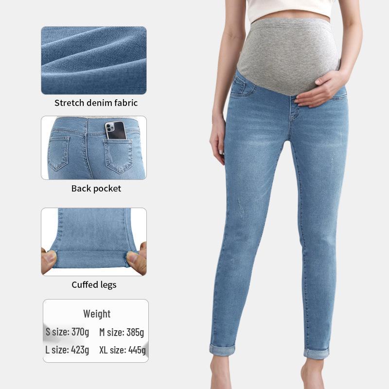 Jeans Skinny Premaman a Vita Alta - Autunno/Inverno, Supporto per la Pancia, Vestibilità Comoda, Modellante, Lunghezza Nove Punti, Apertura della Gamba Stretta