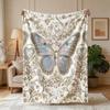 1pc Crystal Gemstone Iridescent Butterfly White Flower Light Luxury Theme Flannel Blanket - Large Size, Soft, Lightweight, And Warm, Suitable for All 