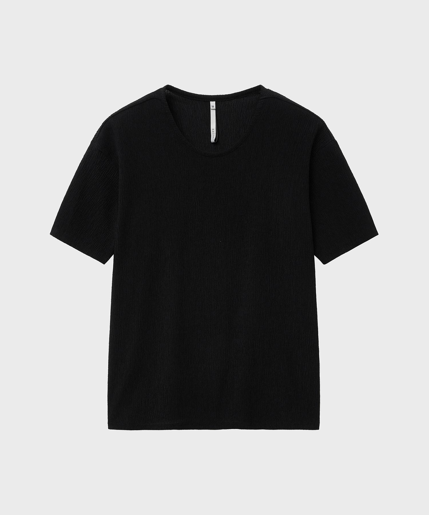 Noir Pleated Semi-Overfit Half T-Shirt (Black) Black/48