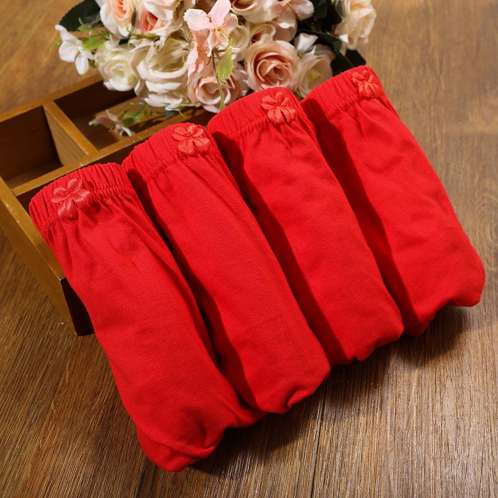 4 Pcs Women's Underwear Red Briefs Breathable Cotton Panties L XL 2XL 3XL 4XL 5XL
