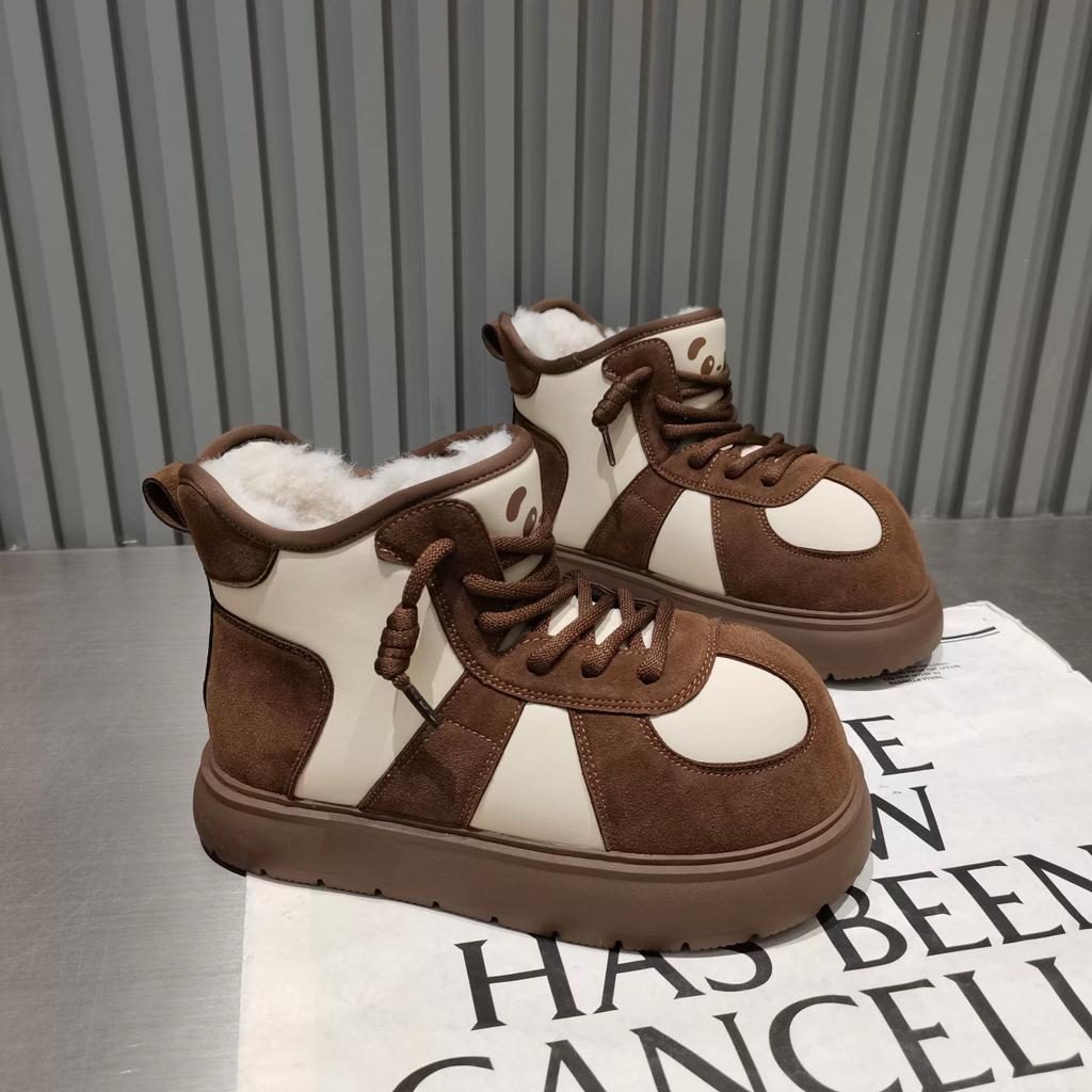 Fashion Panda Cotton Shoes Platform Ankle Winter Boots for Women Thicken Fur Snow Boots 2025 New Cotton Soft Leisure Original Woman Shoes