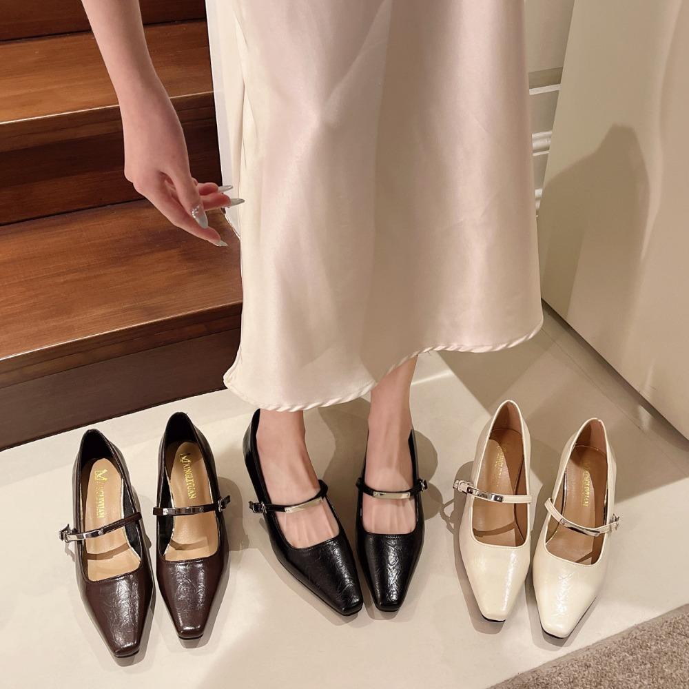 Fashion Retro Style Thick Heel Women Mary Jane Shoes Fashion Shallow Pointed Toe Ladies Comfort Office Pumps Plus Size Woman Footwear