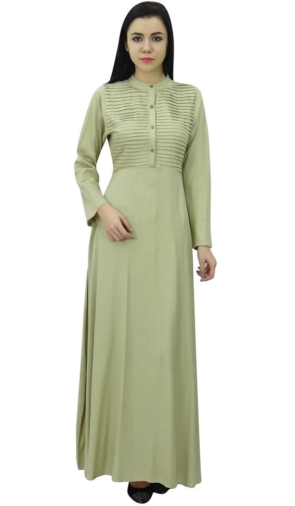 Bimba Women's Long Sleeve Maxi Mandarin Collar Plain Jilbab Dress With
