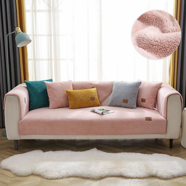 Modern Sofa Covers For Living Room Winter Lamb Wool Sofa Slipcovers Sofa Towel Thicken Plush Soft Anti -Slip Couch Cover For Home