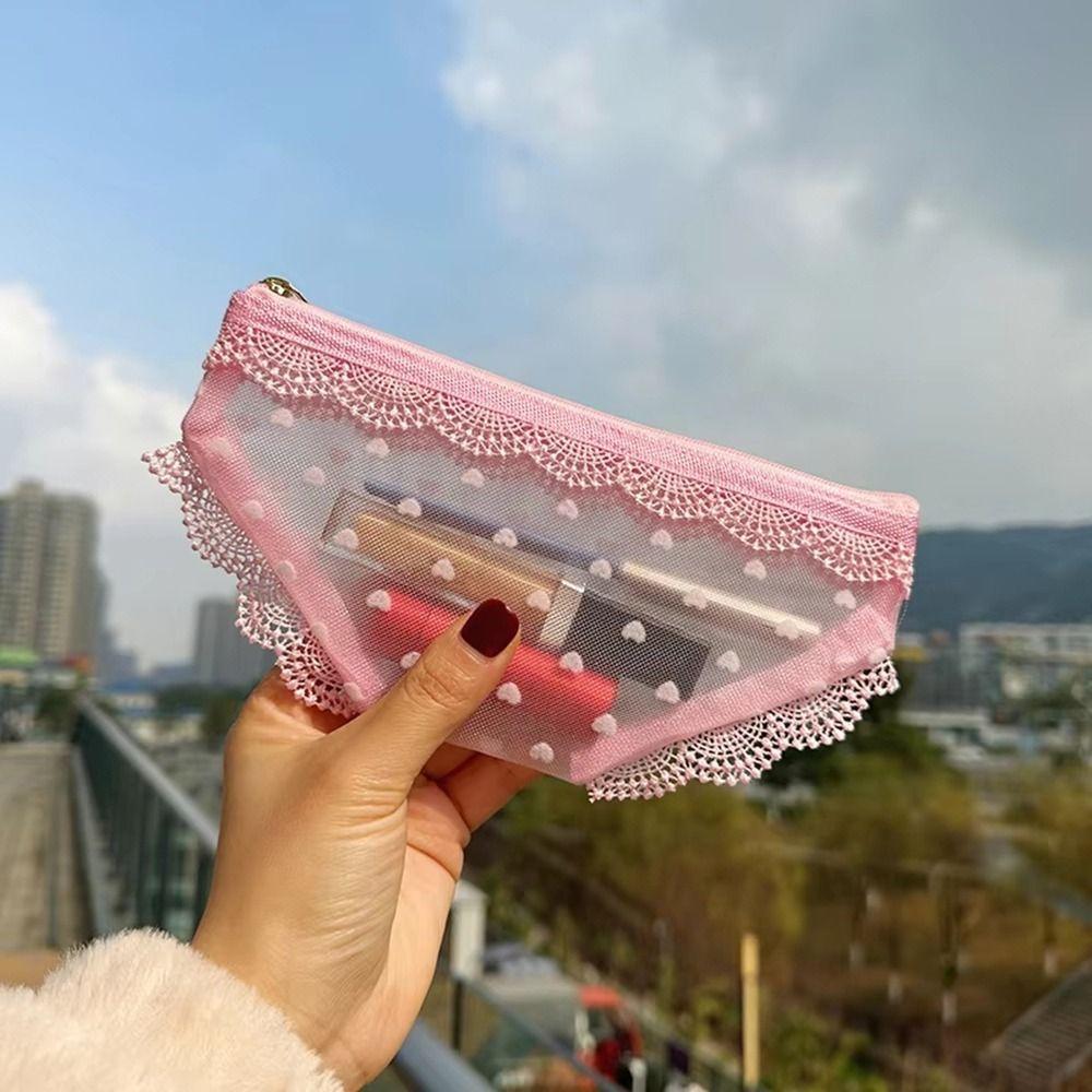 Mesh Briefs Shape Cosmetic Bag Korean Style Decorative Mesh Toiletry Bag with Zipper Jewelry Organizer Travel Storage Bag