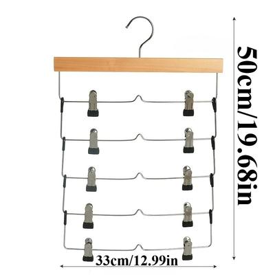 Skirt Hangers Space Saving with Clips Wood 5-Tier Hanger for Shorts & Pants Closet Organizer Storage for Women Men with Hook
