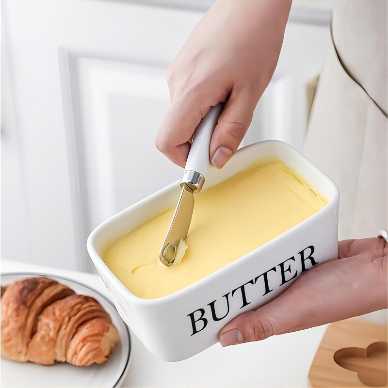 Ceramic Butter Boxes Dishes Cans Cheese Trays Vertical Containers Kitchen Food Storage Containers with Round Wooden Covers Boxes