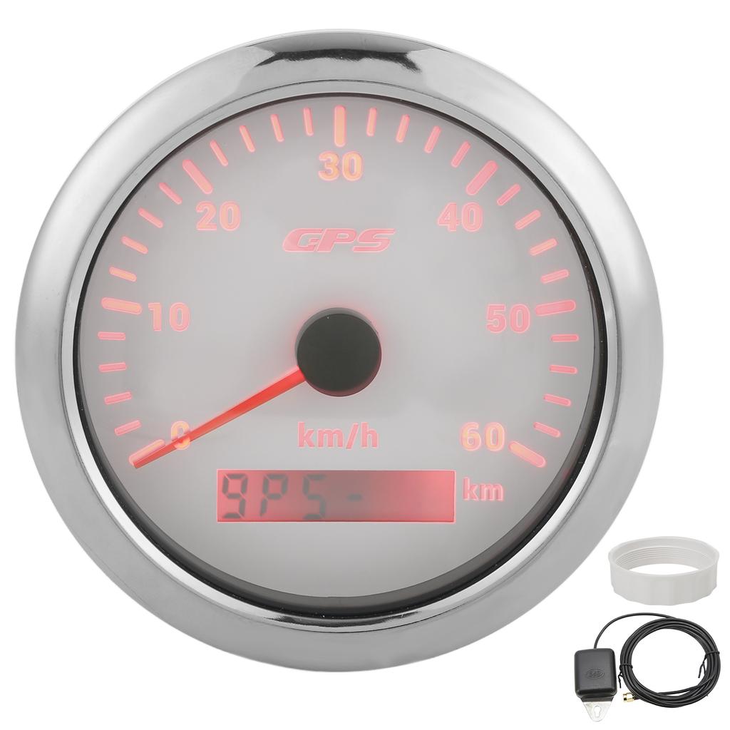 85mm GPS Tacho 0‑60KM H LCD-Anzeige Kilometerzähler mit einstellbarer Hintergrundbeleuchtung für Autos Boote 9‑32V DCWeiß