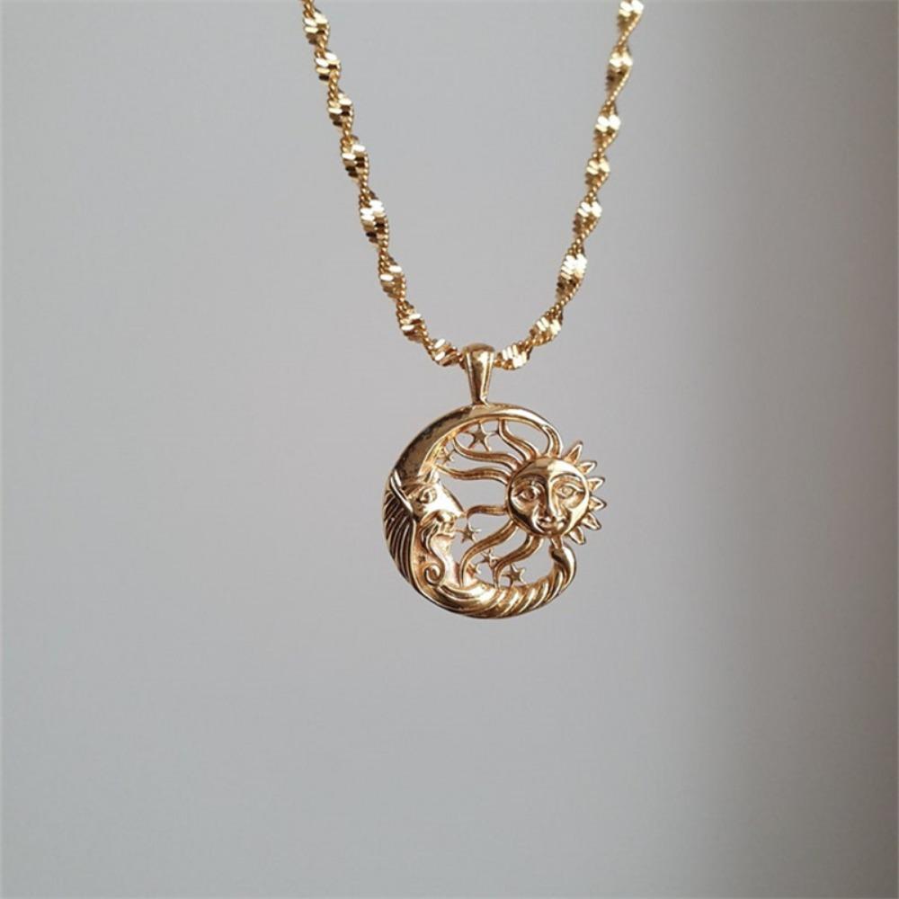 

Новое Минималистичное Нишевое Мифологическое Человеческое Лицо Солнце и Луна Объятия Подвеска Ожерелье Креативный Дизайн Вечеринка Парное Ожерелье Циркон золотой