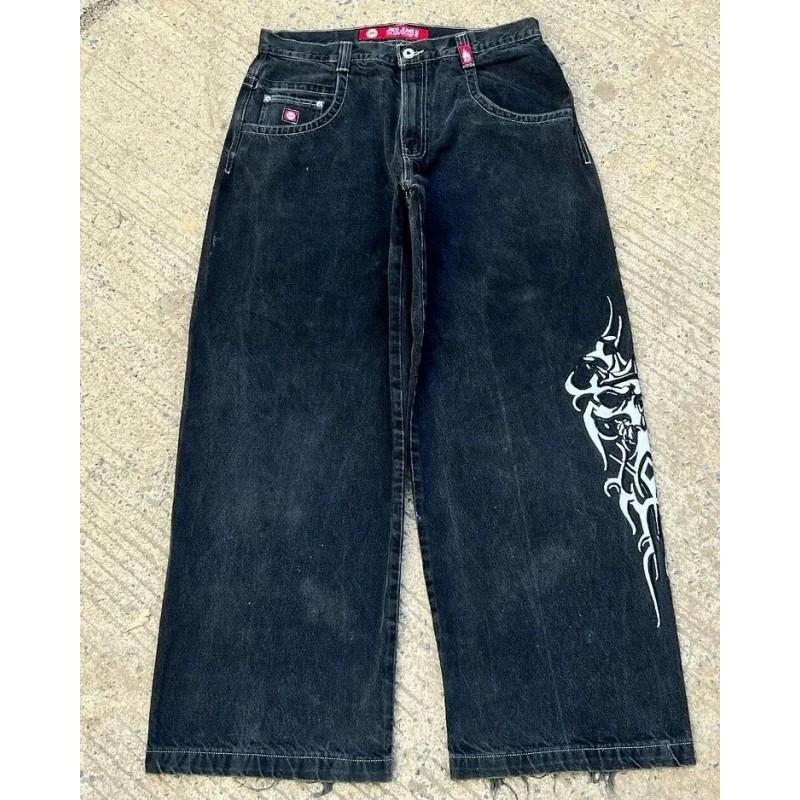 Loose Fit Straight Leg Denim Jeans Men - Washed Blue Black Gray Vintage Harajuku Hip Hop Style Mid Rise