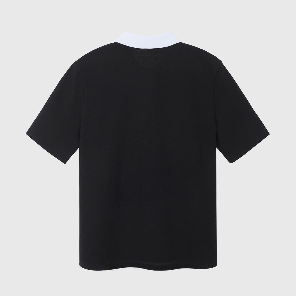 LIKK Collar Contrast Loose Fit Short Sleeve T-Shirt (Black)_L4B1-Ts09C