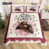 Easter Rabbit Tail Comforter Cover Pastel Pink Tulip Flowers Duvet Cover Twin Easter Eggs Kawaii Animal Bedding Set Easter Decor