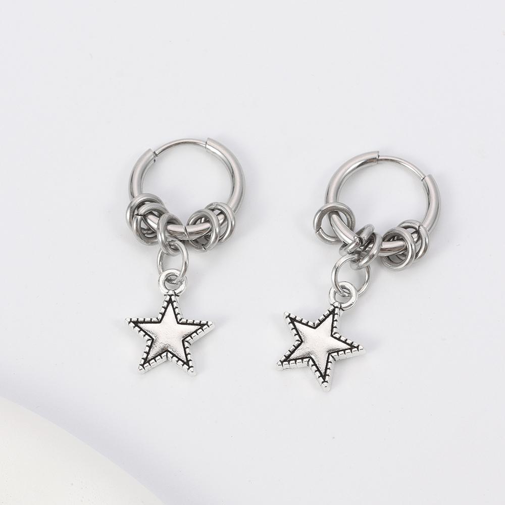 1 pair of stainless steel punk star ring earrings, suitable for women's daily fashion accessories