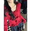 Fashion fungus lace slim knit sweater, autumn 2025 new waist V-neck women's sweater 11950