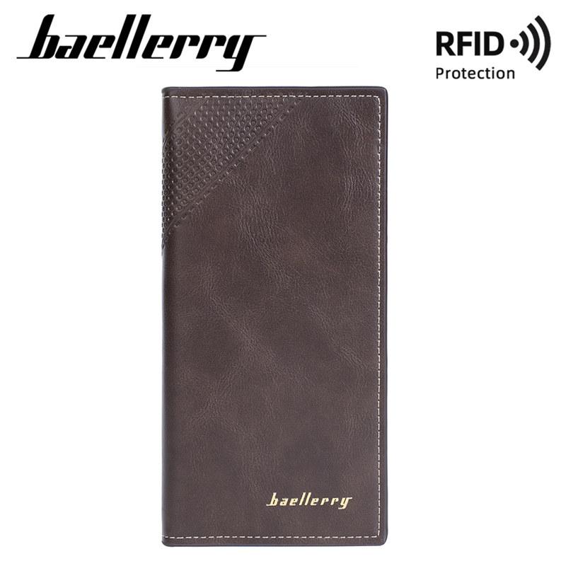 

Baellerry RFID-защита, мужской держатель для карт, винтажный дизайн, двойные кошельки, модный безопасный длинный кошелек, кошелек 19cm*9.5cm*2cm кофейный
