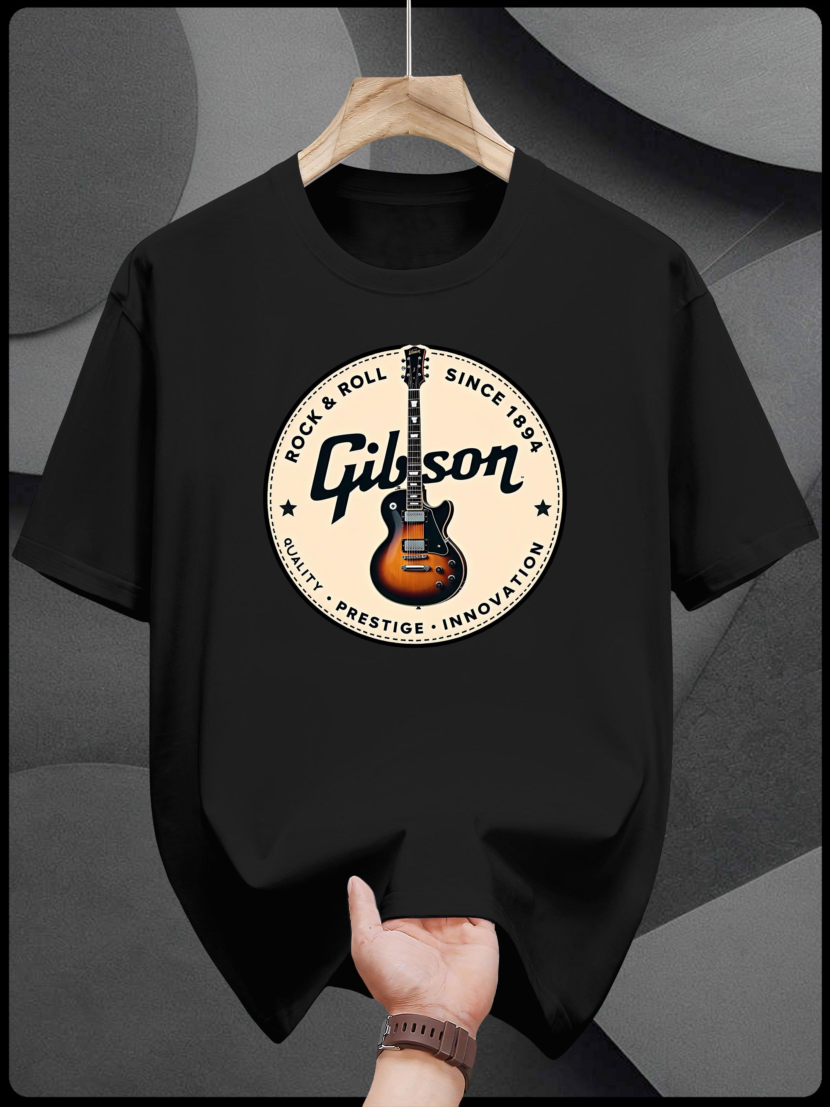 Gibson-Inspired Vintage Rock  n  Roll Graphic T-shirt -Tee with Guitar Design &  Since  94  Print L