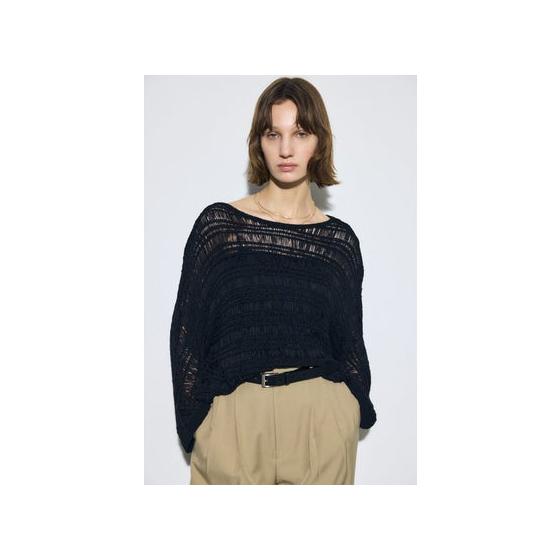 Tape yarn dolman knit tops BLK