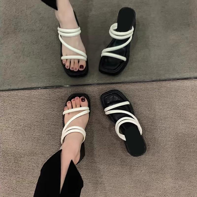 Fashion Versatile Two Wear High-heeled Cool Slippers Women Summer Wear New Women's Thick-heeled Thick-soled One-word Sandals