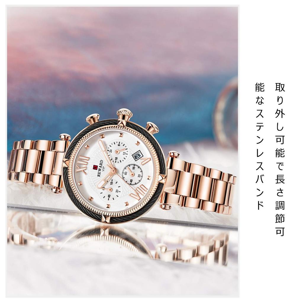 RORIOS Luminous Date Display Stainless Steel Band Analog Quartz Day Watch for White B Women's Watch, Women's Watch, Watch, Watch, Watch, Popular,