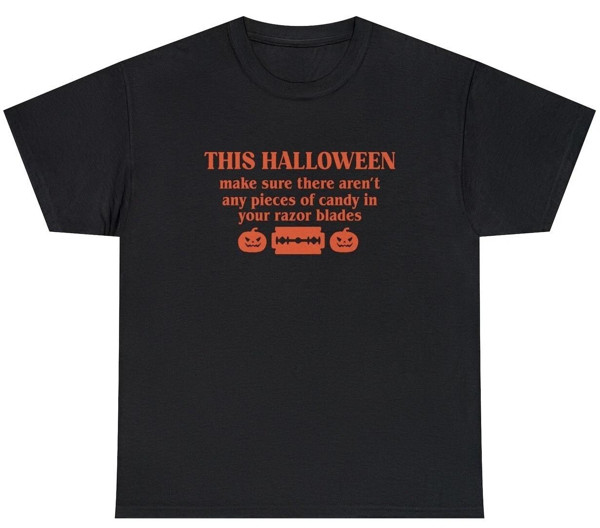 Mens Razor Blade Candy T Shirt Funny Sarcastic Halloween Trick Or Treat Tee M