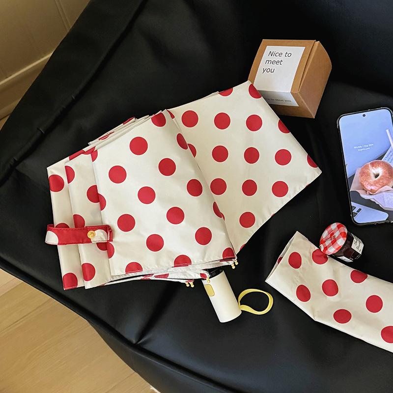 Red Polka Dot Umbrella, Women's, Fully Automatic/manual Sun Umbrella, Dual-purpose Sun and Sun Protection, Folding Umbrella