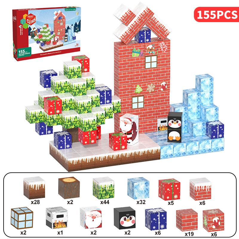 2Cm Magnetic Square Mosaic Magnet Building Block Christmas Farm Ice And Snow Building Scene Children'S Educational Toys