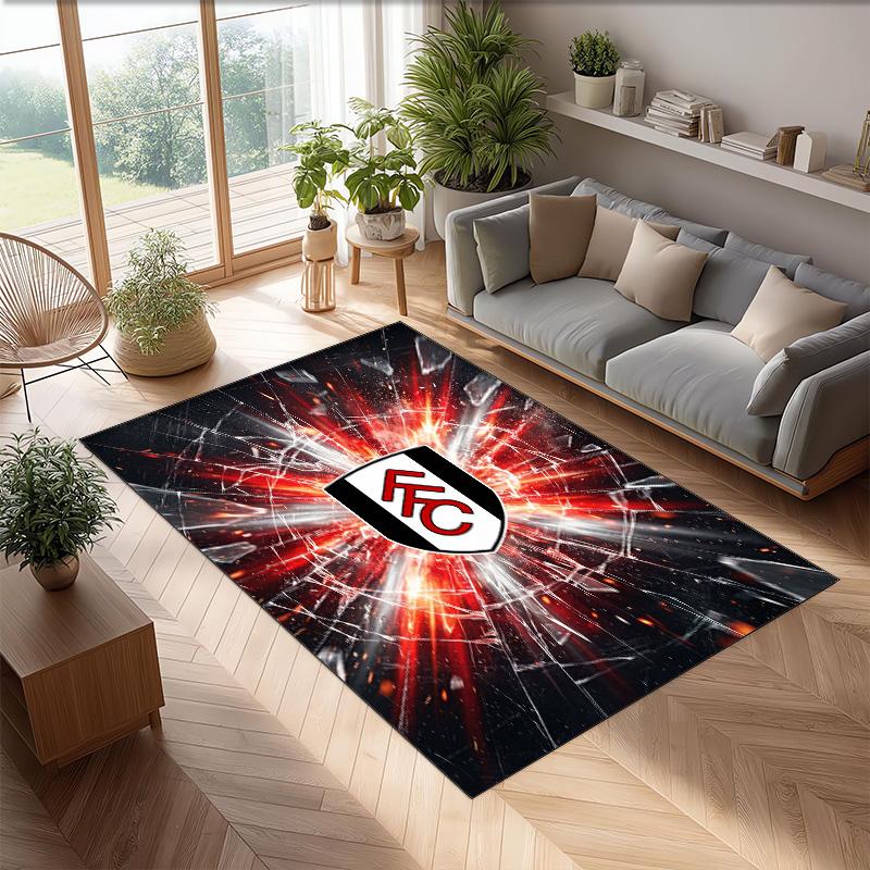 Fulham Football Print Crystal Velvet Rug, Comfortable Water Absorbent Non Slip Indoor Floor Carpet