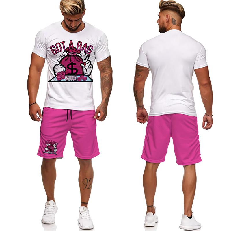 

Летний комплект с круглым вырезом и 3D-принтом денег, модная и повседневная футболка с коротким рукавом и шорты, мужская спортивная одежда 6XL