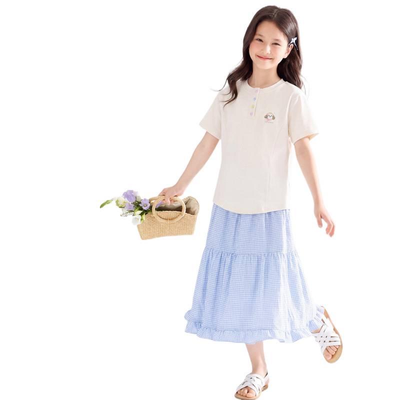 Girls' Short-Sleeve Summer Loose Base Layer T-Shirt for Medium and Large Children & Teens