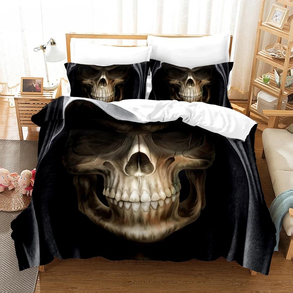 Skull Microfiber Duvet Cover with Zipper Pillowcase 75x50 cm, Home Bedding Set Halloween Single Double Bed Luxury gift for boys