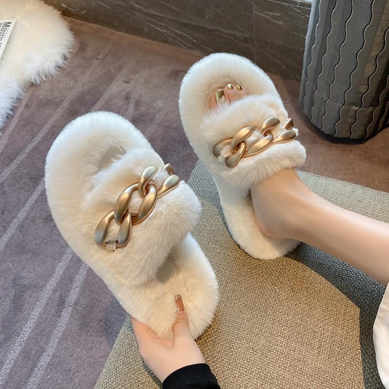 Popular Mao Mao slippers women's winter wear 2025 new chain high sense Internet celebrity thick bottom plush cotton drag spring and autumn