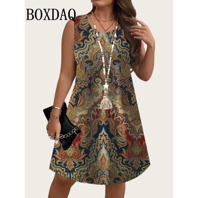 2026 Summer New Women's Sleeveless Dresses Plus Size Sundress Loose Dresses Beach Vacation Casual Floral Printed Women's Dresses