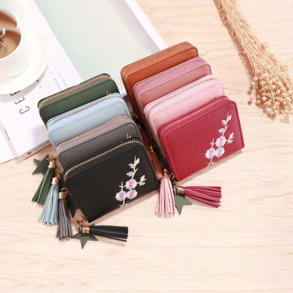 Mini Quasten-Geldbörse Pflaumenblüte PU-Leder Münzfach Niedliche Kurze Geldbörse Outdoor