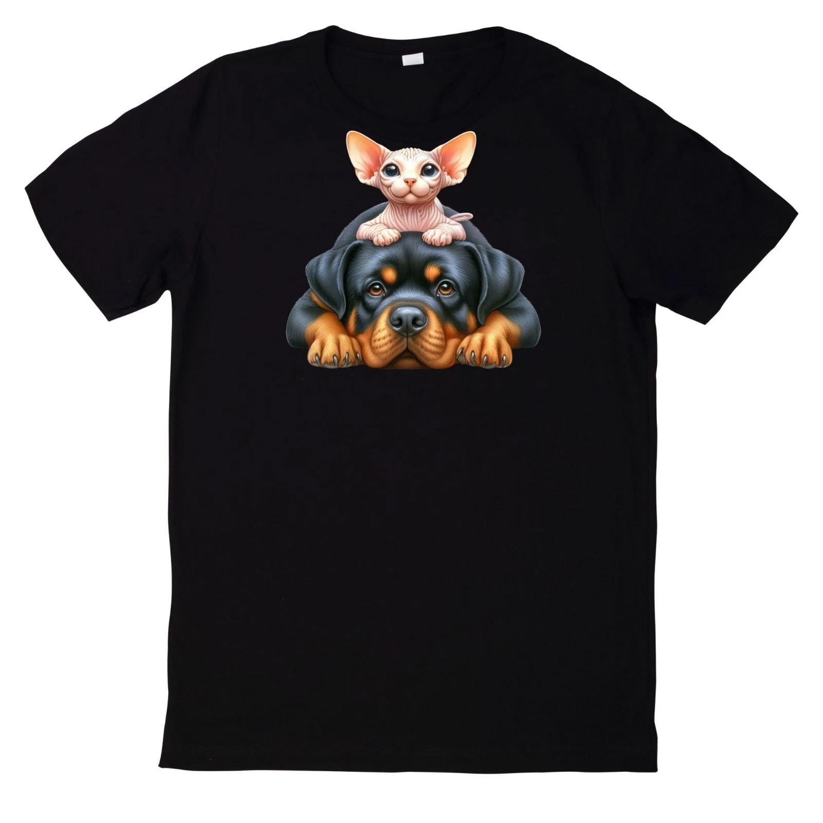 T-Shirt Lustiges Beste Freunde Katze und Hund Motiv XS