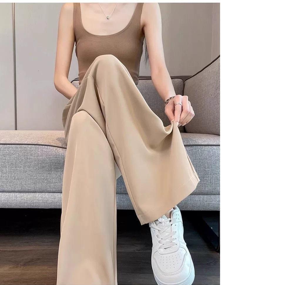Hohe Taille Weite Beine Hosen Damen Locker Lässig Gerader Schnitt Neunpunkt Lange Hosen Schlankmachend Verbergend Koreanischer Stil Pendeln