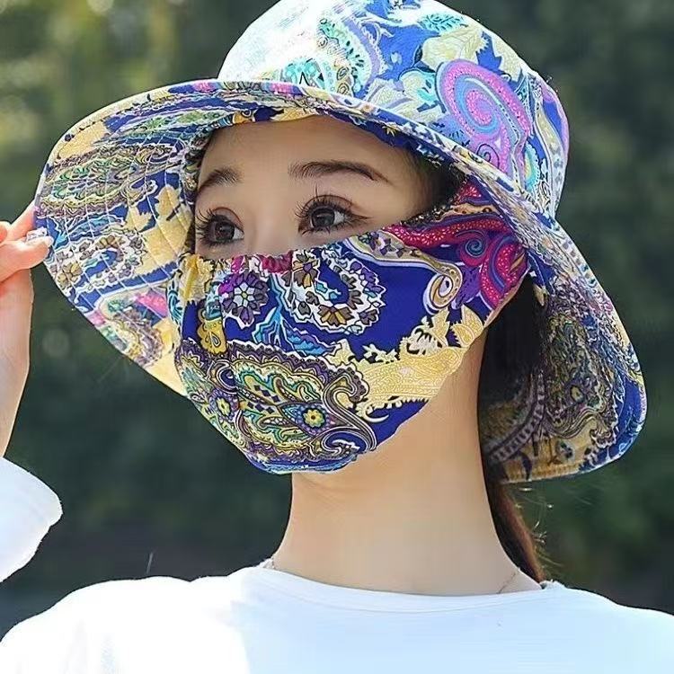 New Sunscreen Mask Integrated Hat Sun Hat Women's UV Protection Outdoor Summer Sun Hat Face Protection Tea Picking
