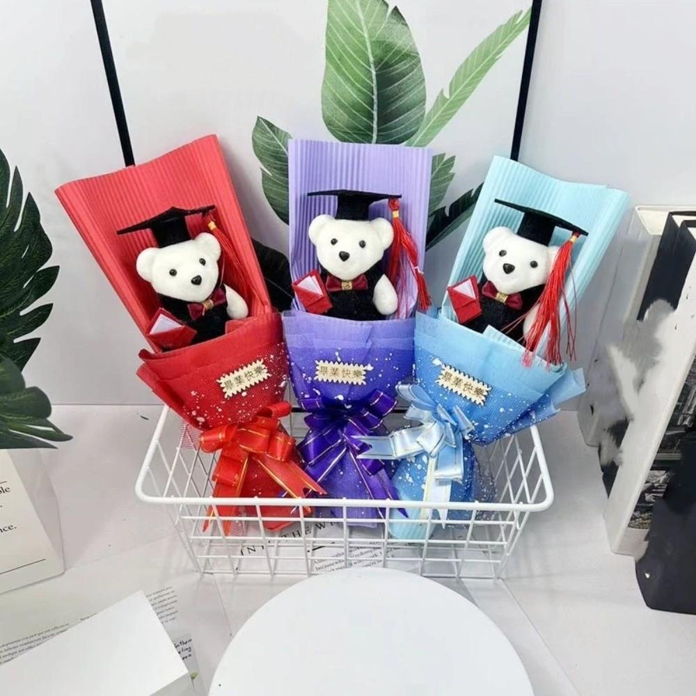 Lovely Graduation Bear Bouquet Simulated Plush Toy Bouquet Stuffed Simulated Bear  Commencement