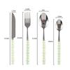 Set of 4 Ceramic Pearl Handle Cutlery Set Knife Fork Spoon Creative Cute Soup Spoon Western Food Steak Knife Spoon and Fork Set
