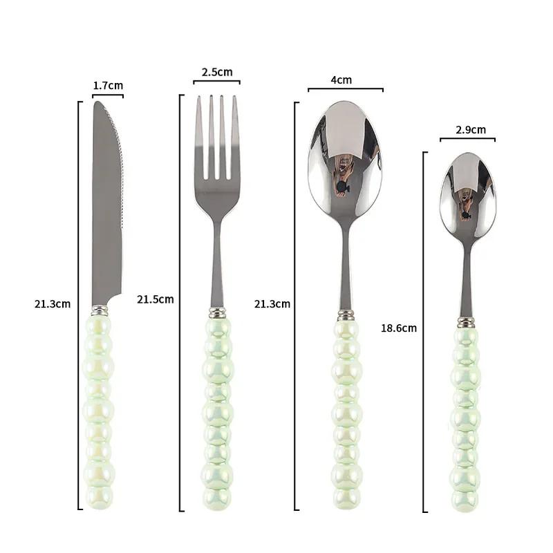 Set of 4 Ceramic Pearl Handle Cutlery Set Knife Fork Spoon Creative Cute Soup Spoon Western Food Steak Knife Spoon and Fork Set