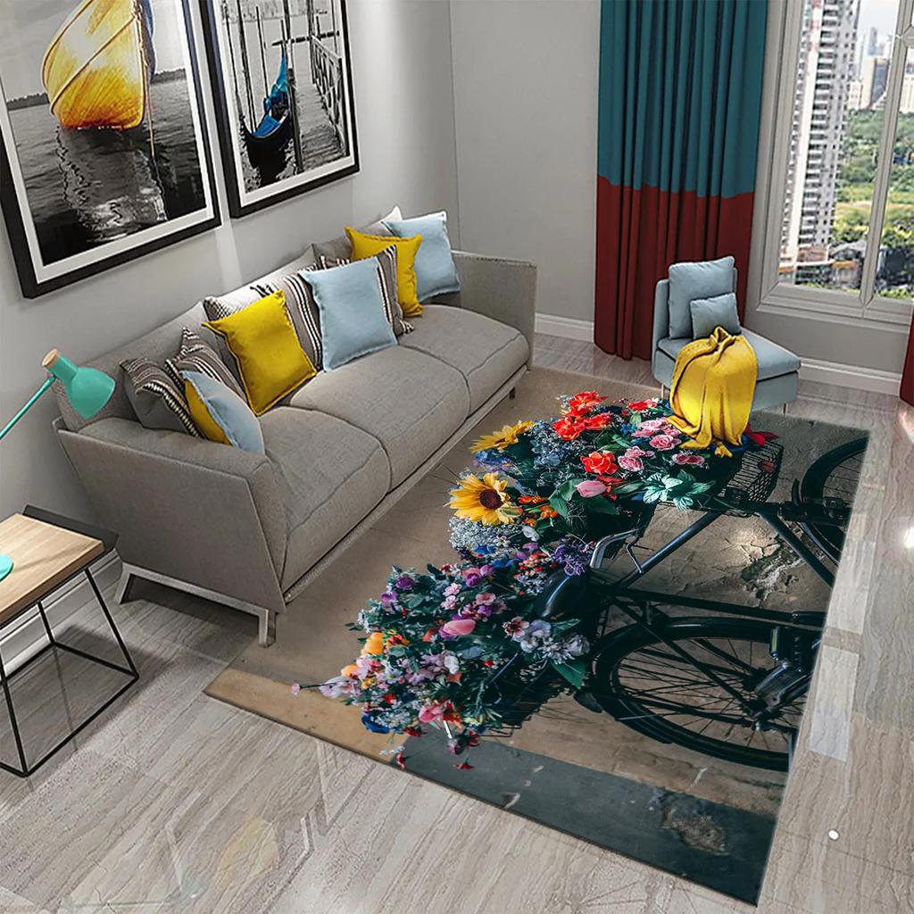 3D Vintage Flower Bicycle Carpet for Bedroom Entrance Decor Door Mat Bathroom Hallway Non-Slip Rug Decor Kitchen Living Room Mat