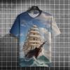 Men's retro T-shirt sailing outdoor sports leisure couple 3D printing T-shirt
